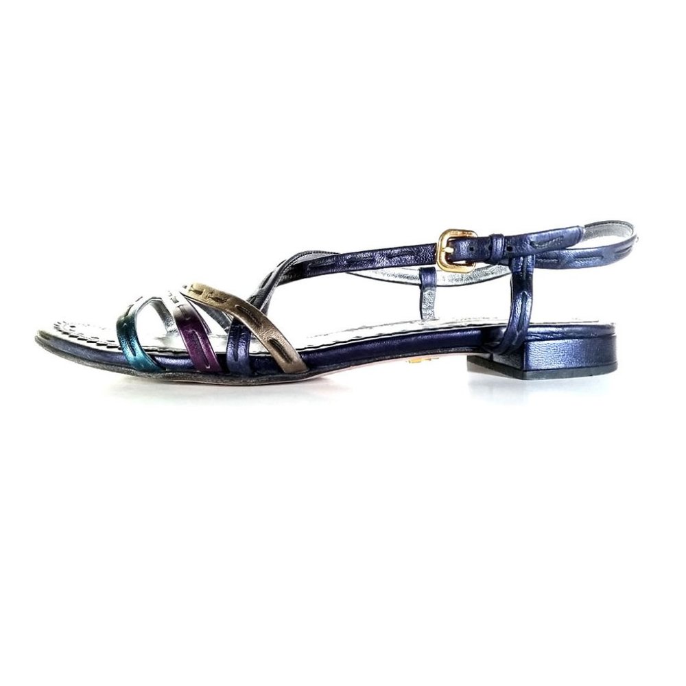 PRADA Sandals 38.5 Metallic Leather SZ 8 - Picture 3 of 8